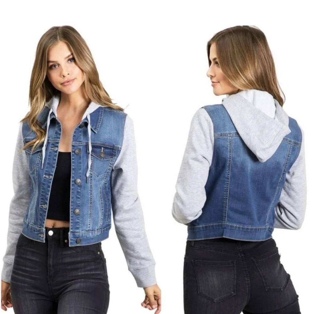 Wax Jean Light Blue Denim Jacket with Gray Sleeves - Picture 4 of 4